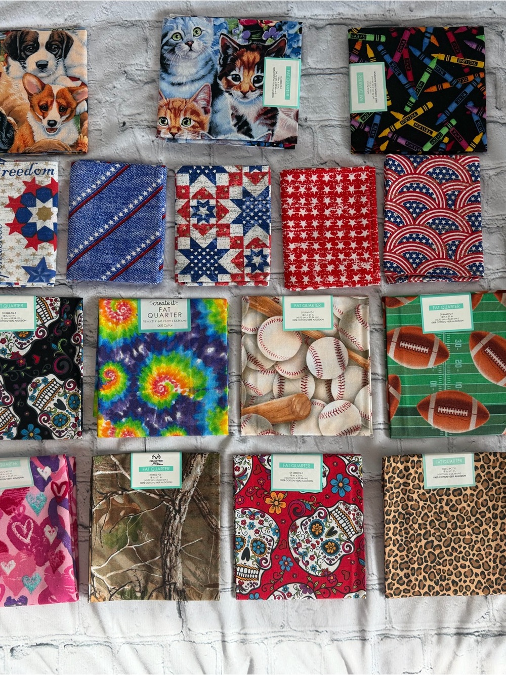 Assorted Printed Fabric Fat Quarters - Multicolor Pack